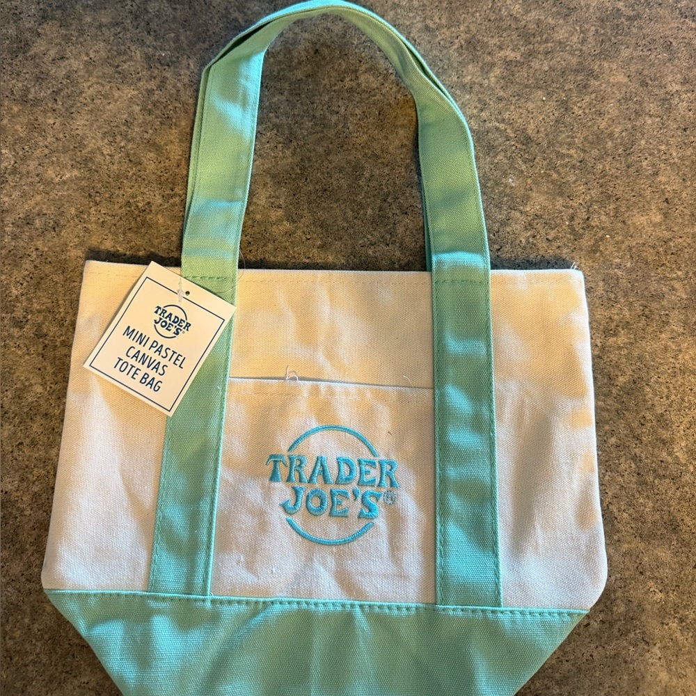 Trader Joe's Mini Canvas Tote Bags Spring Limited Edition Color Mint Green